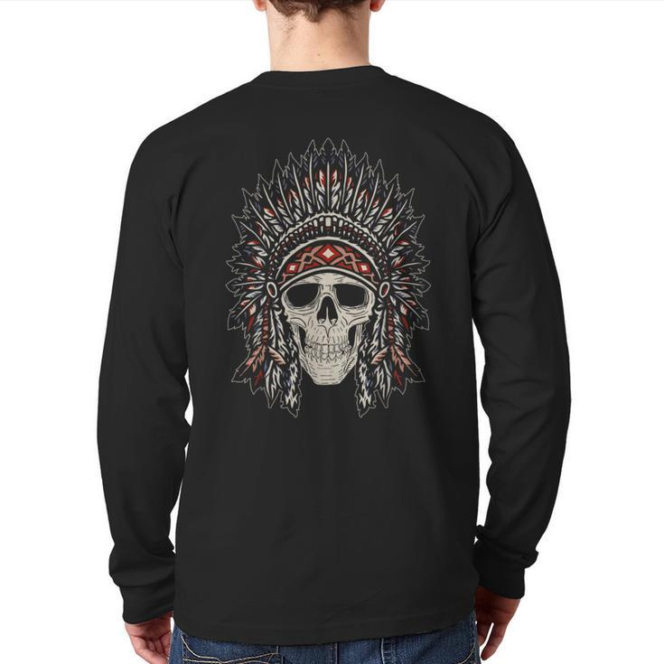 Native American Heritage Headdress Skull Native American Back Print Long Sleeve T-shirt