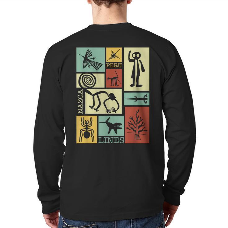 Nazca Lines Peru Geoglyph Monkey Astronaut Spider Retro Back Print Long Sleeve T-shirt