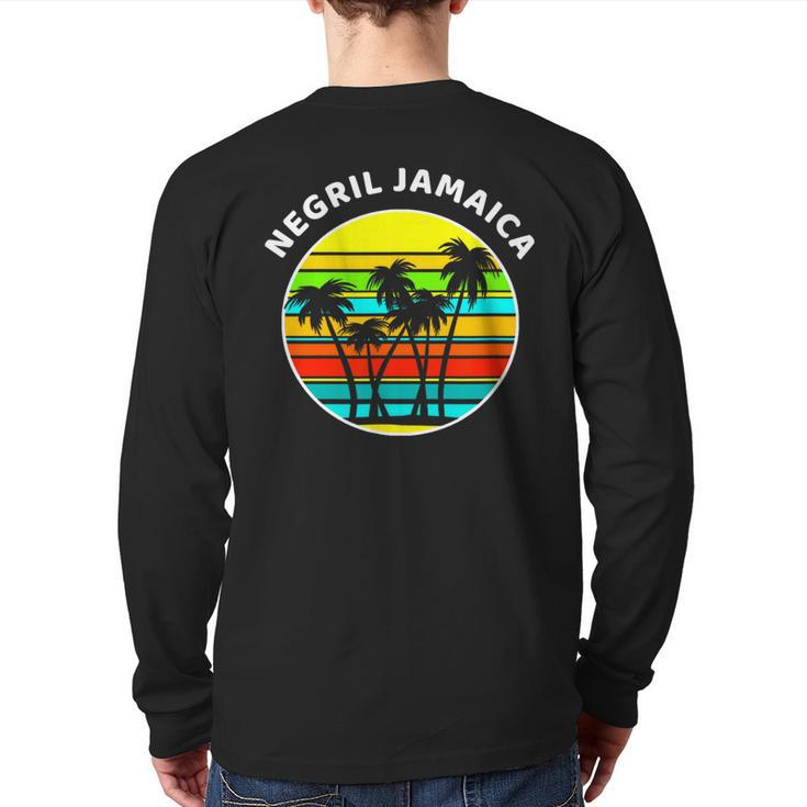 Negril Jamaica Palm Trees Silhouette Sunset Jamaica Back Print Long Sleeve T-shirt
