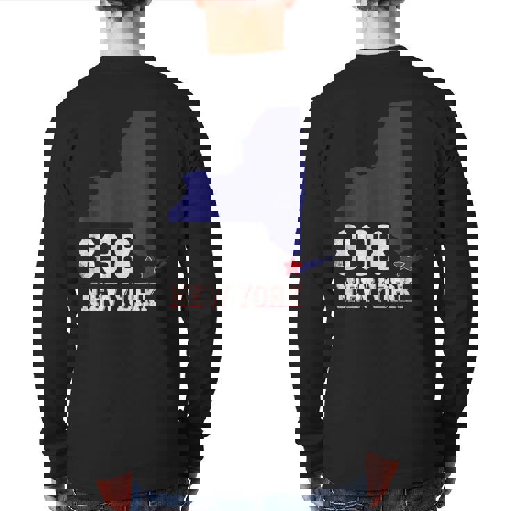 New York Area Code 838 New York Ny Map Back Print Long Sleeve T-shirt