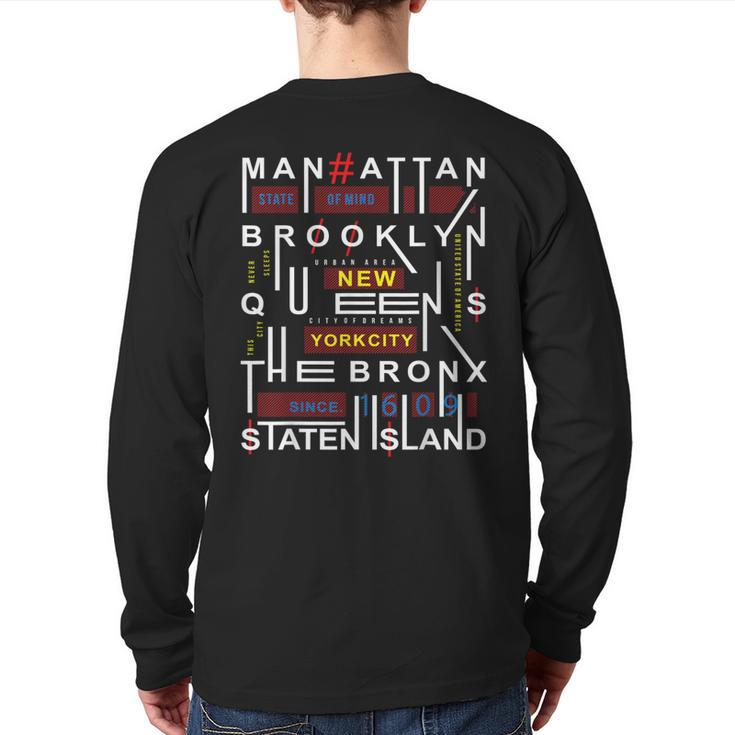New York City Big Apple Bronx Queens Manhattan Staten Island Back Print Long Sleeve T-shirt