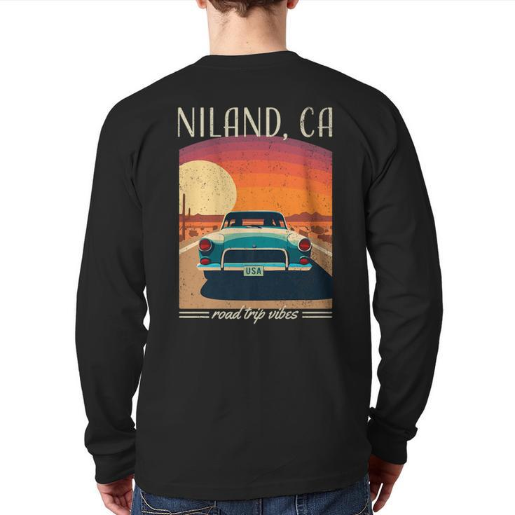 Niland Ca Retro Highway Nostalgic Vintage Car Back Print Long Sleeve T-shirt