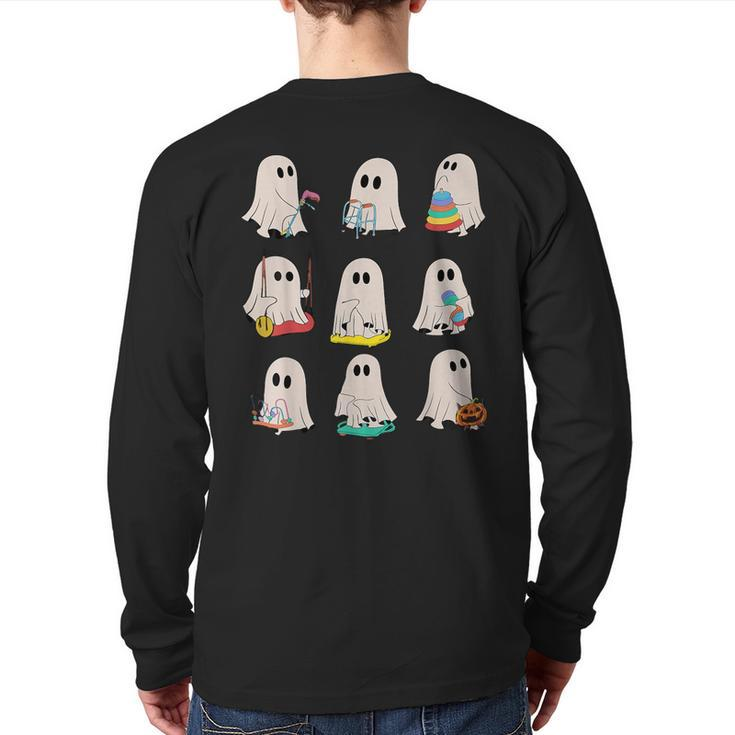 Occupational Therapy Halloween Ot Ghost Boo Speech Therapy Back Print Long Sleeve T-shirt
