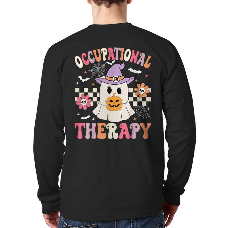 Ot Occupational Therapy Halloween Retro Ghost Ot Halloween Back Print Long Sleeve T-shirt