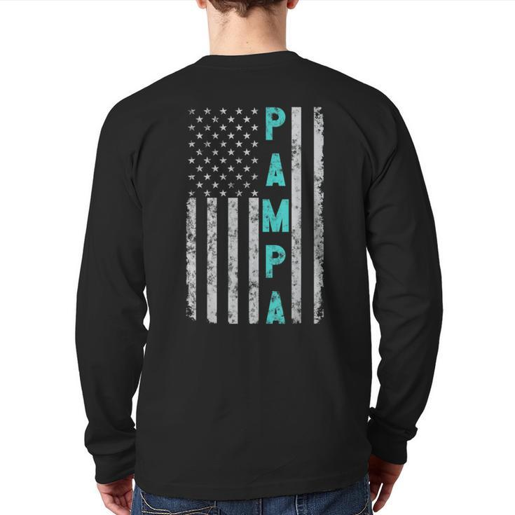 Pampa Fathers Day Vintage Patriotic Distressed American Flag Back Print Long Sleeve T-shirt