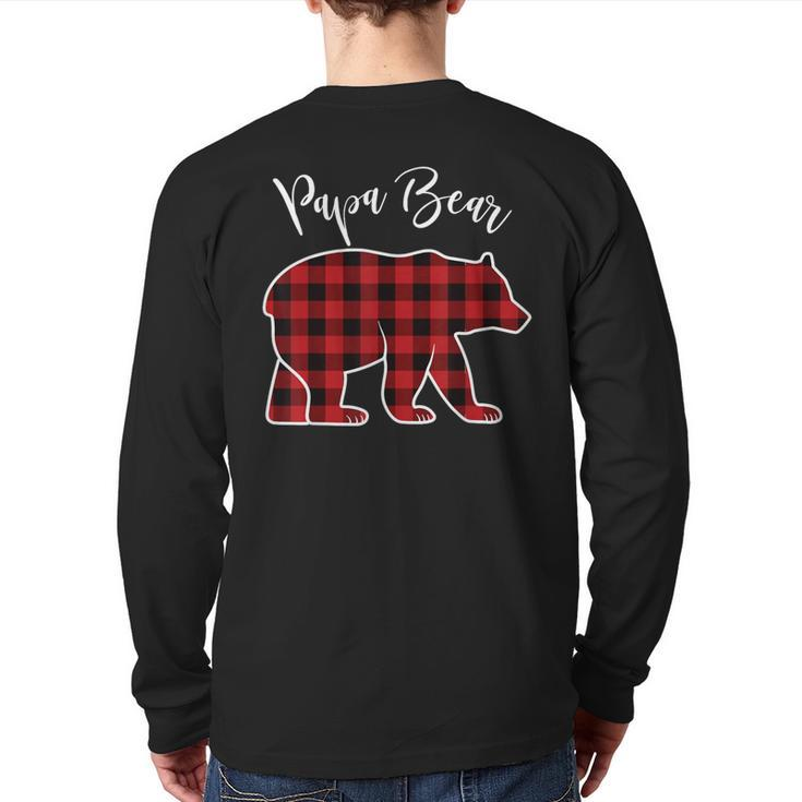 Papa Bear Pajama Red Buffalo Xmas Family Christmas Back Print Long Sleeve T-shirt
