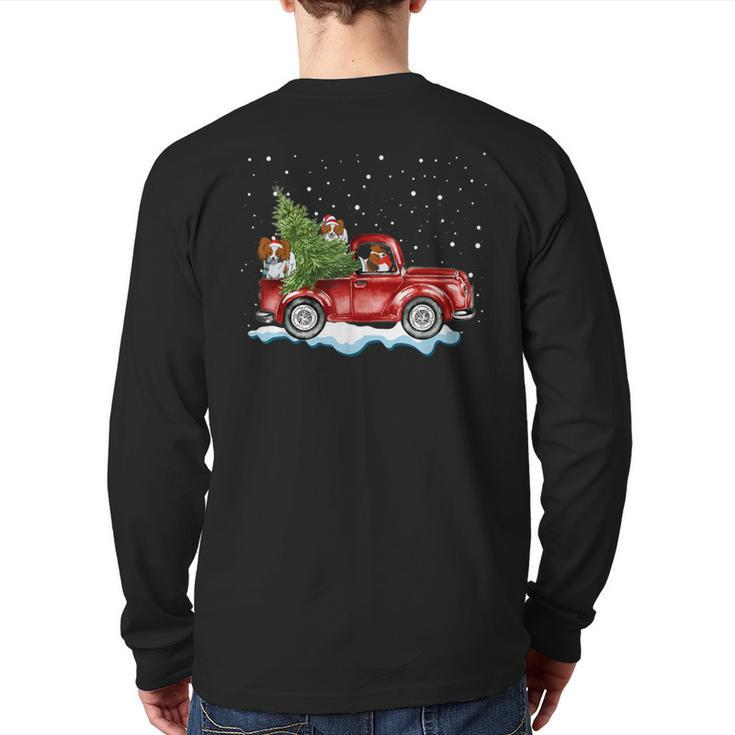 Papillon Dogs Ride Red Truck Christmas Xmas Back Print Long Sleeve T-shirt