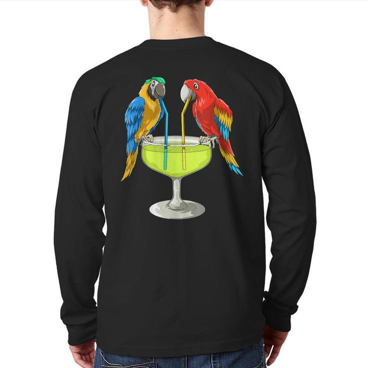 Parrots Drinking Margarita Hawaiian Vacation Beach Party Back Print Long Sleeve T-shirt