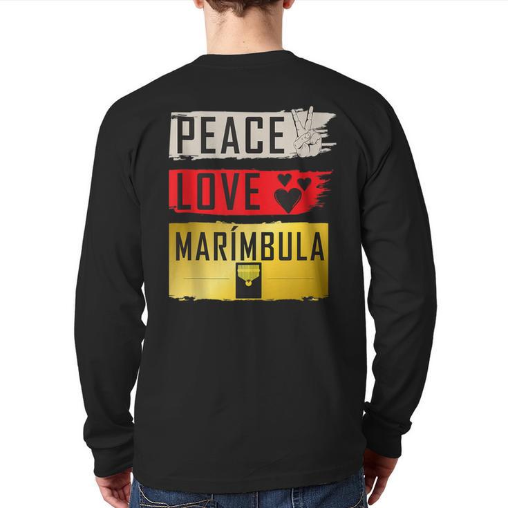 Peace Love Marímbula Musical Instrument Marímbula Players Back Print Long Sleeve T-shirt