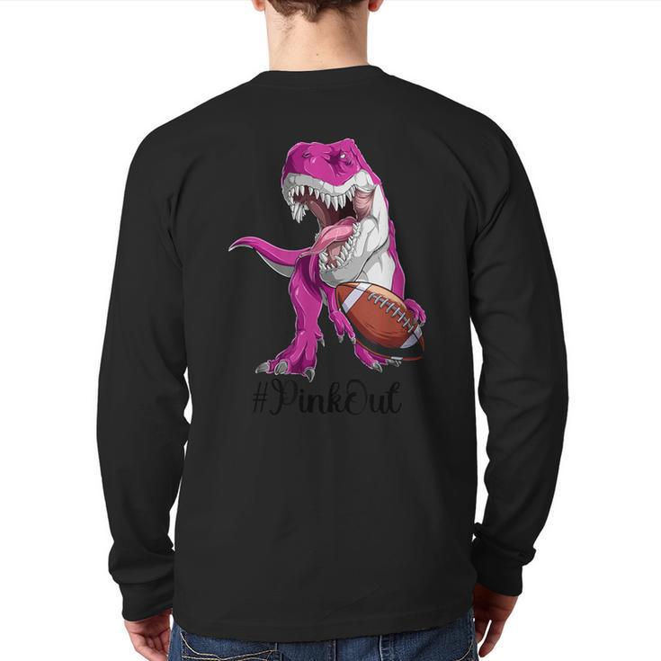 Pink Dinosaur Football Boys Pink Out Breast Cancer Back Print Long Sleeve T-shirt