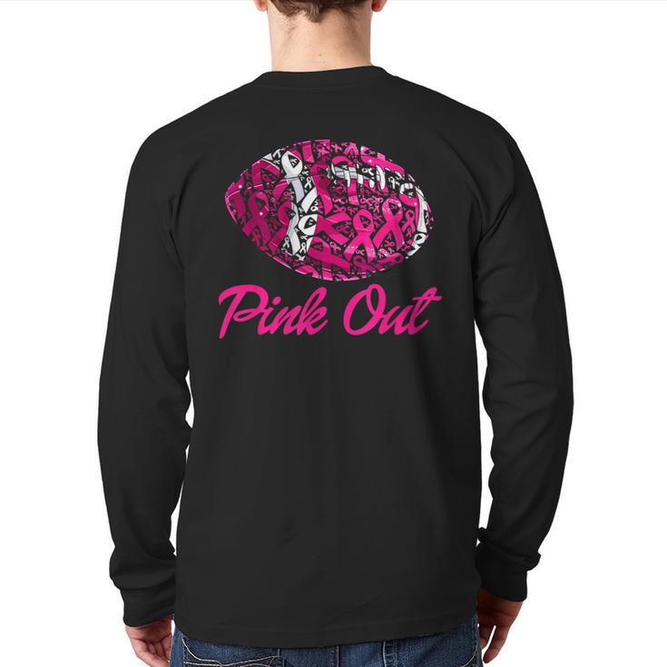Pink Out Football Pink Ribbon Fight Breast Cancer Awareness Back Print Long Sleeve T-shirt