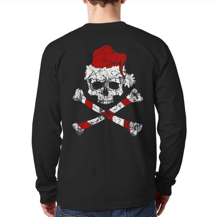 Pirate Christmas Jolly Roger Santa Hat Back Print Long Sleeve T-shirt