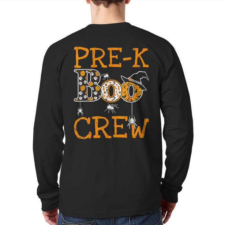 Pre-K Boo Crew Teacher Student Team Halloween Costume Back Print Long Sleeve T-shirt
