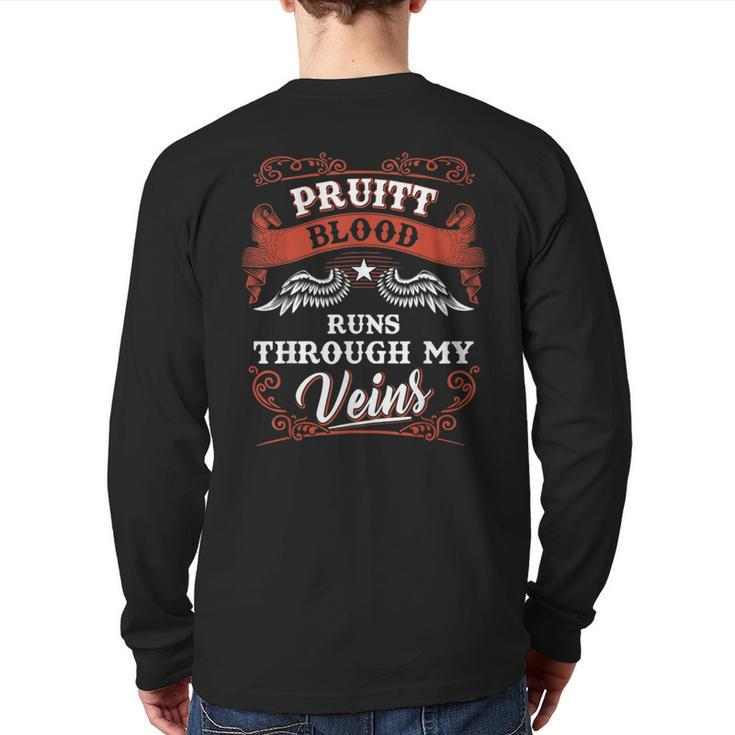 Pruitt Blood Runs Through My Veins Family Christmas Back Print Long Sleeve T-shirt