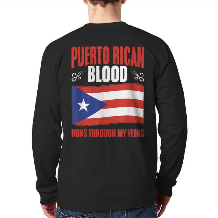 Puerto Rico Flag Boricua Puerto Rican Blood Pride Back Print Long Sleeve T-shirt