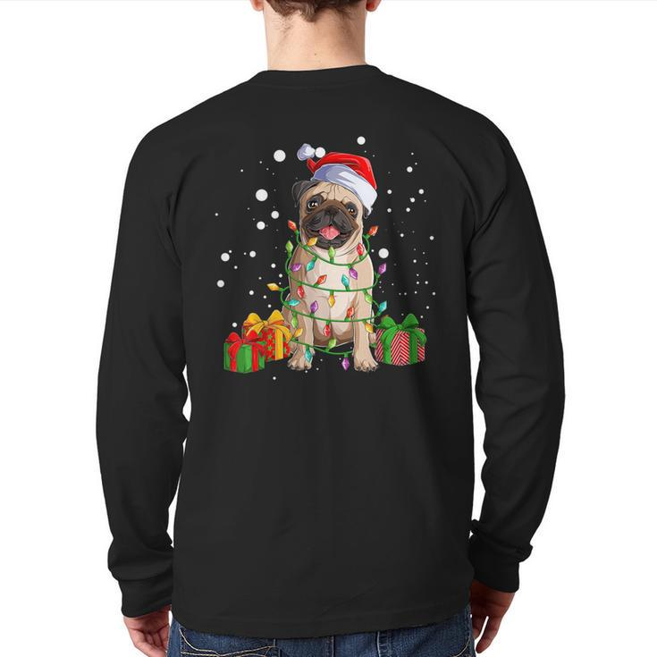 Pug Christmas Tree Lights Santa Dog Xmas Boys Pugmas Back Print Long Sleeve T-shirt