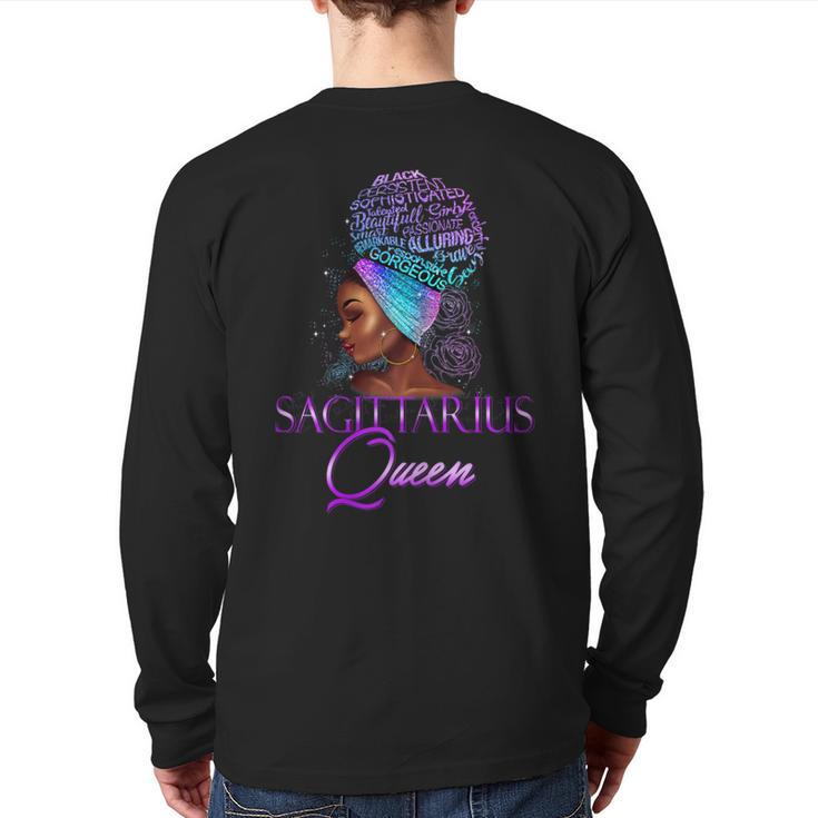 Purple Sagittarius Queen African American November December Back Print Long Sleeve T-shirt