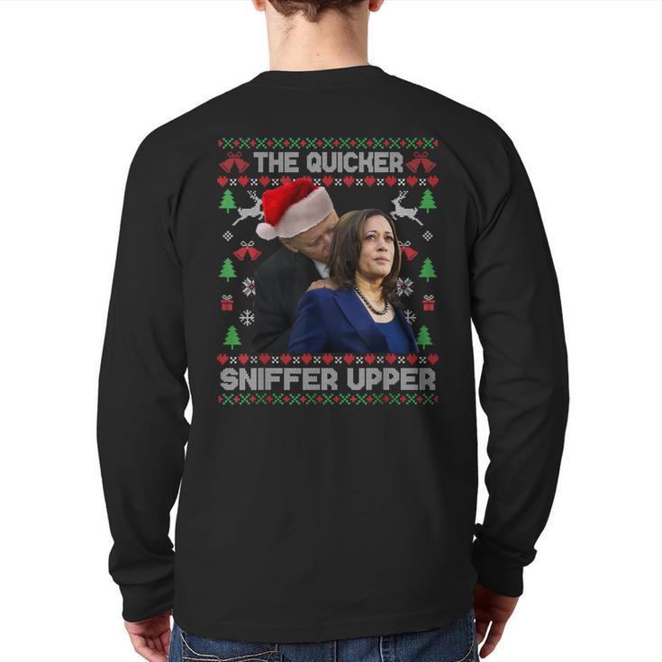 The Quicker Sniffer Upper Anti Biden Ugly Christmas Sweater Back Print Long Sleeve T-shirt