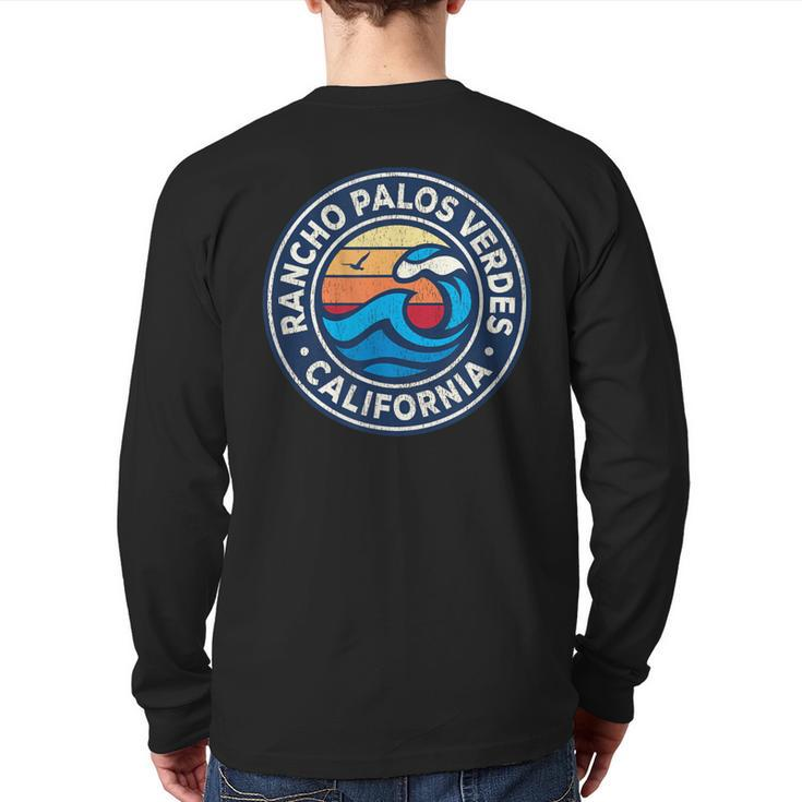 Rancho Palos Verdes California Ca Vintage Nautical Waves Des Back Print Long Sleeve T-shirt