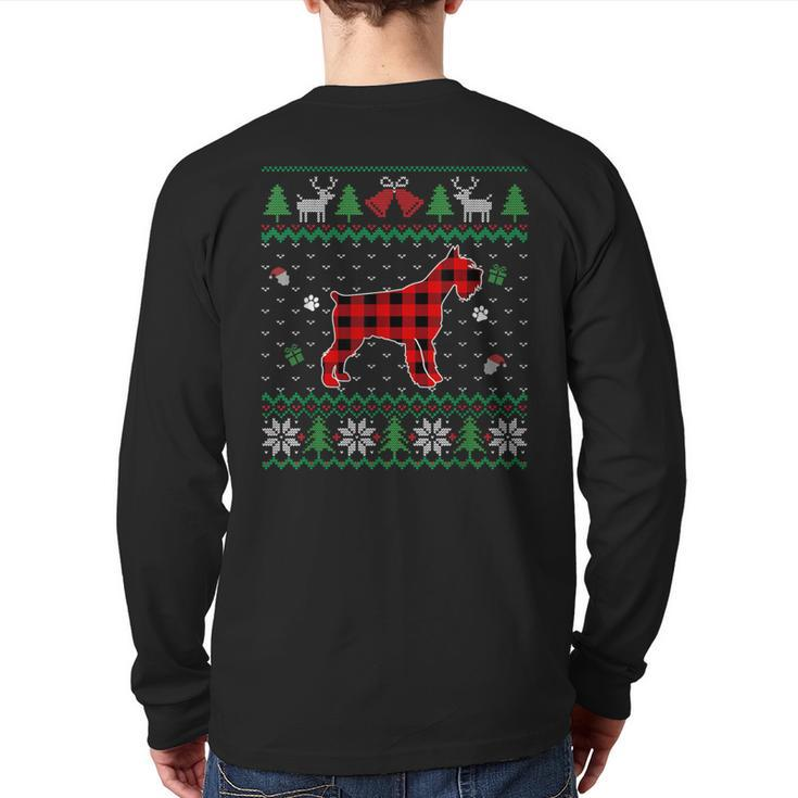Red Plaid Schnauzer Dog Lover Ugly Christmas Sweater Back Print Long Sleeve T-shirt