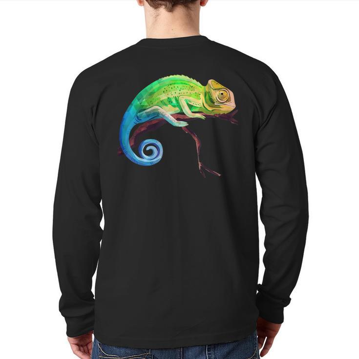 Reptile Zoo Keeper Idea Lizard Safari Chameleon Back Print Long Sleeve T-shirt