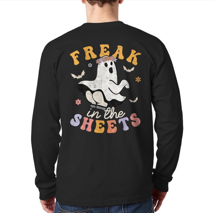 Retro Halloween Freak In The Sheets Ghost Boo Spooky Season Back Print Long Sleeve T-shirt