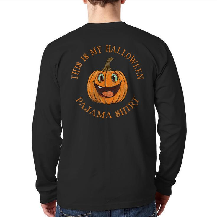 Retro Halloween Pajama Happy Jack O Lantern Pumpkin Back Print Long Sleeve T-shirt