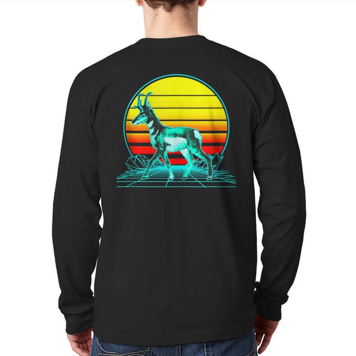 Retro Pronghorn Vaporwave Back Print Long Sleeve T-shirt