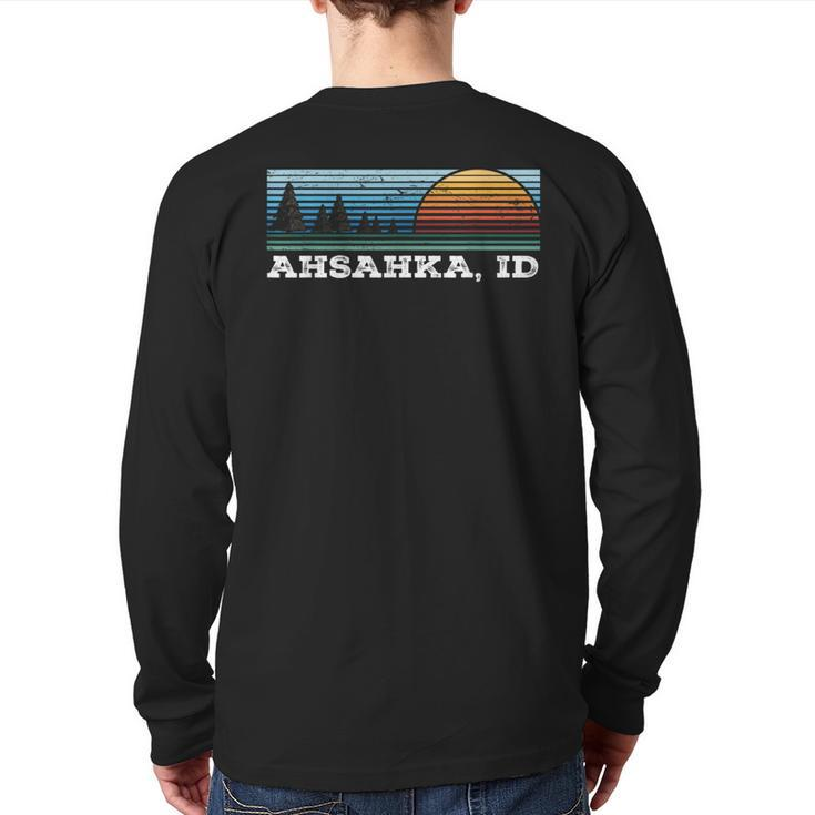 Retro Sunset Stripes Ahsahka Idaho Back Print Long Sleeve T-shirt