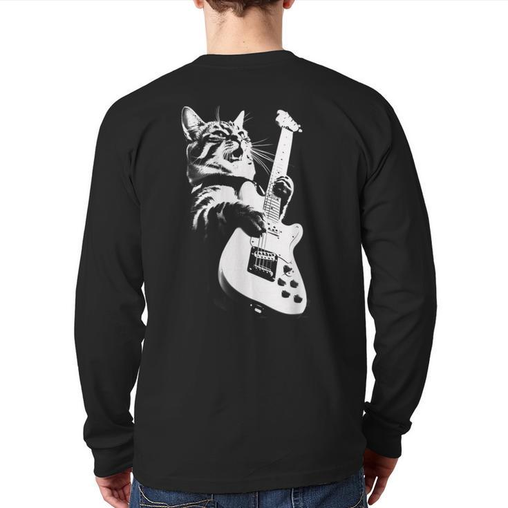Rock Cat Playing Guitar Guitar Cat Back Print Long Sleeve T-shirt