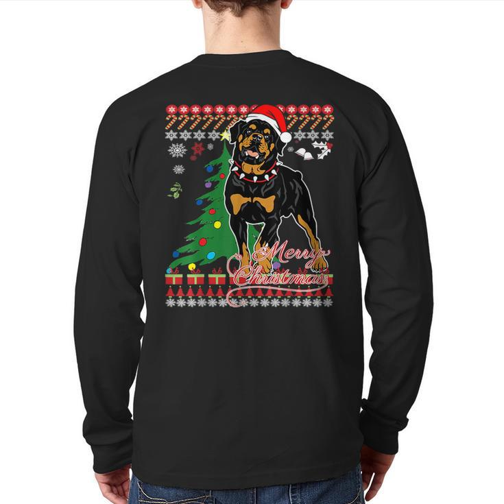 Rottweiler Ugly Christmas Sweater Back Print Long Sleeve T-shirt