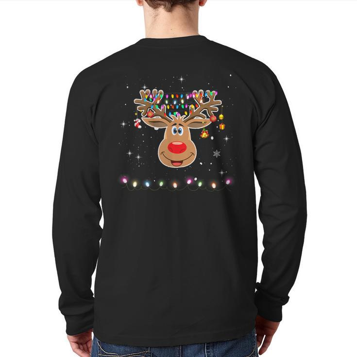 Rudolph Red Nose Reindeer Snow-Snowflakes Back Print Long Sleeve T-shirt