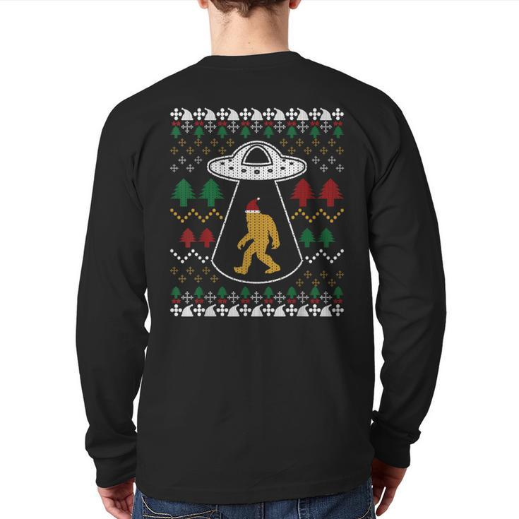 Santa Claus Bigfoot Ufo Sasquatch Ugly Christmas Sweater Back Print Long Sleeve T-shirt