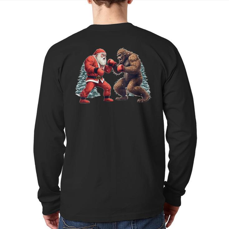 Santa Claus Boxing Bigfoot Sasquatch Christmas Back Print Long Sleeve T-shirt