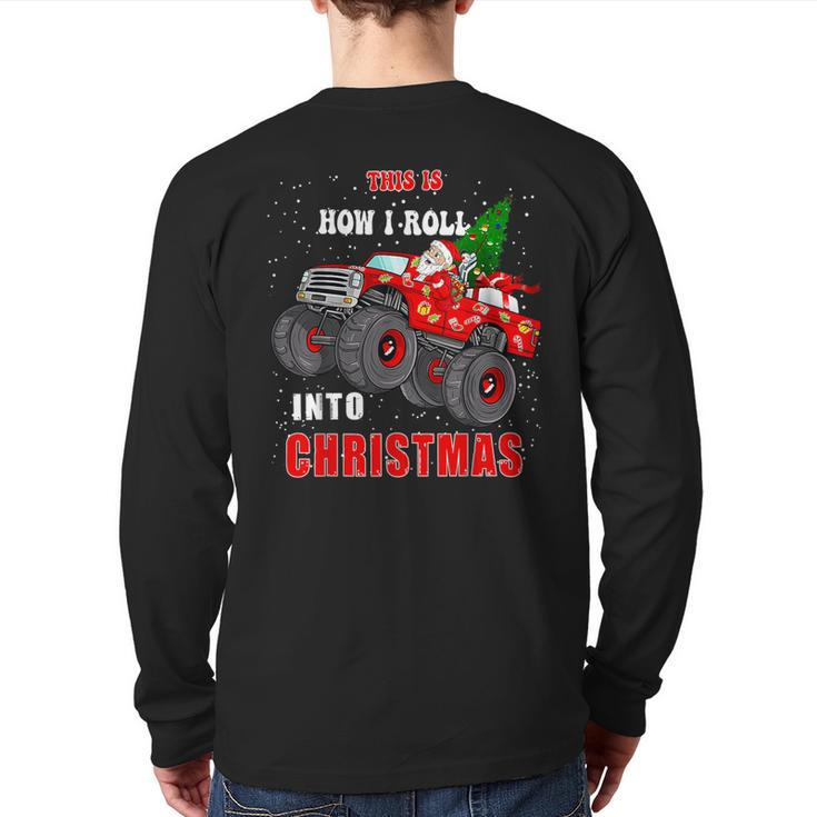 Santa Claus Monster Truck Boys Christmas Xmas Back Print Long Sleeve T-shirt
