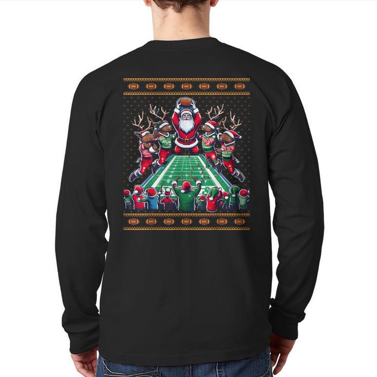 Santa Reindeer Play American Football Christmas Football Fan Back Print Long Sleeve T-shirt