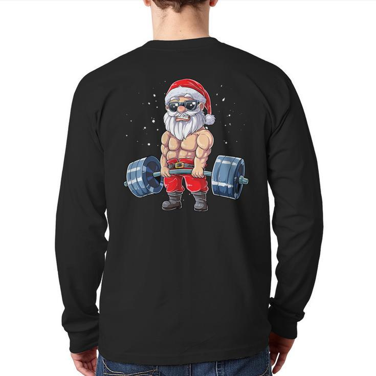 Santa Weightlifting Christmas Fitness Gym Deadlift Xmas Back Print Long Sleeve T-shirt