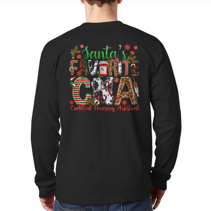 Santa's Favorite Cna Certified Nursing Assistant Christmas Back Print Long Sleeve T-shirt