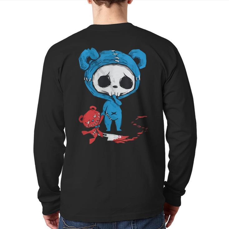 Scary Skeleton With Bloody Voodoo Doll Bear Fairy Grunge Alt Back Print Long Sleeve T-shirt