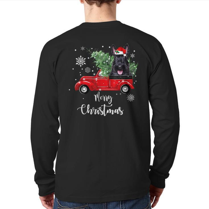 Scottish Terrier Ride Red Truck Christmas Pajama Back Print Long Sleeve T-shirt
