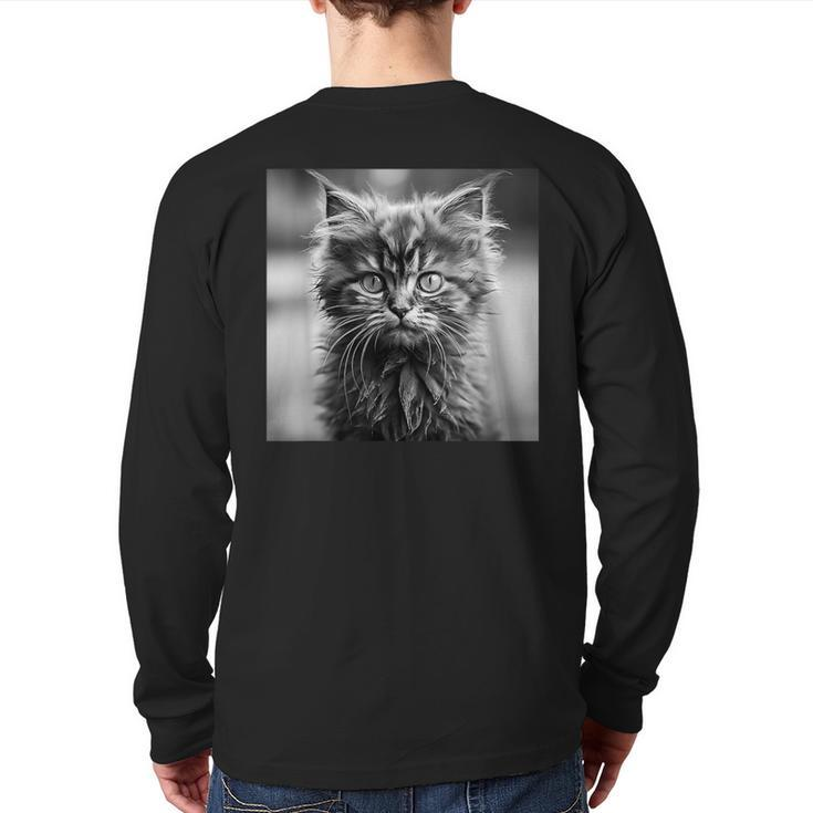Selkirk Rex Cat Cinematic Black And White Photography Back Print Long Sleeve T-shirt