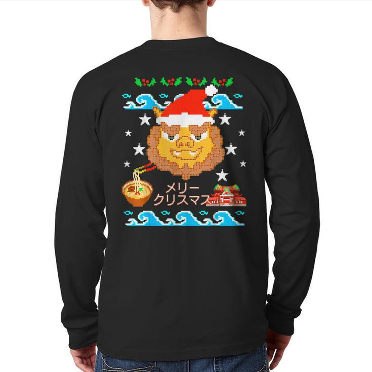Shisa Dogs Ugly Christmas Sweater Okinawa Japan Party Back Print Long Sleeve T-shirt