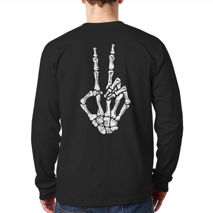 Skeleton Hand Peace Sign Halloween Costume Bones Back Print Long Sleeve T-shirt