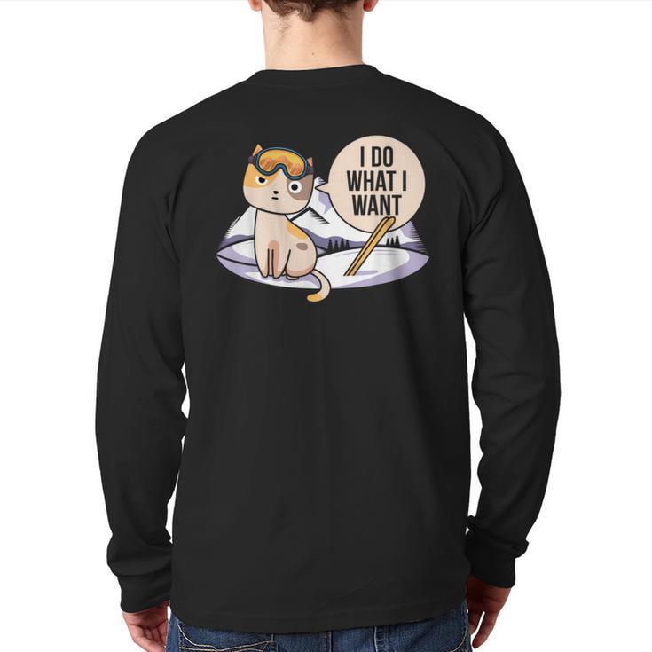 Ski Cat Skiing Kitten Skier Back Print Long Sleeve T-shirt
