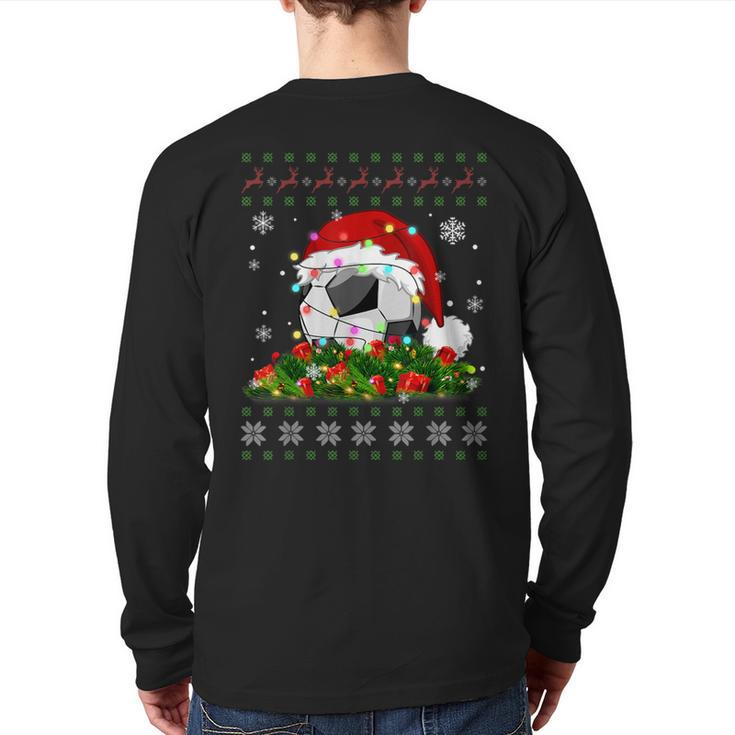 Soccer Ugly Sweater Christmas Pajama Lights Sport Lover Back Print Long Sleeve T-shirt