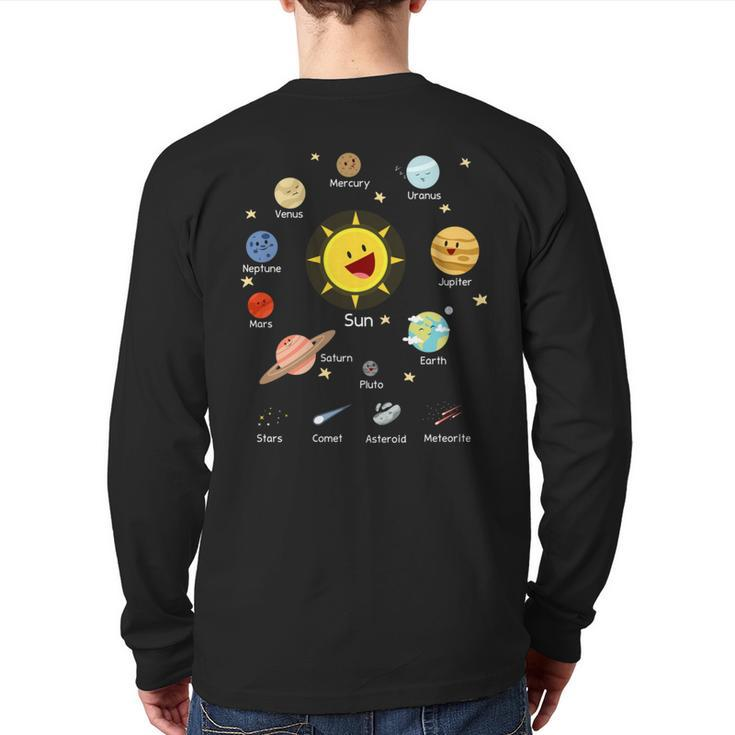 Solar System With Sun Planets Comets And Earth Back Print Long Sleeve T-shirt