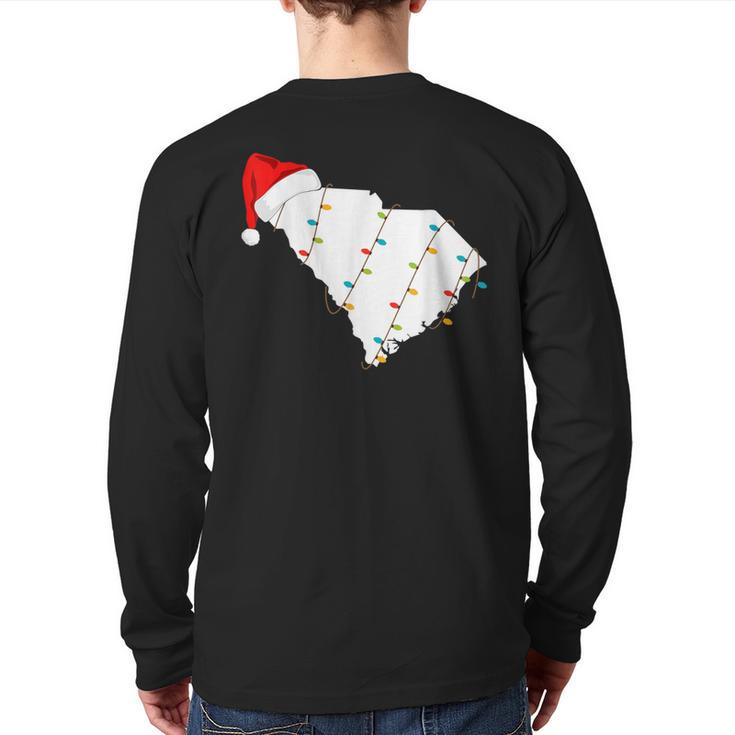 South Carolina Map Christmas With Santa Hat Back Print Long Sleeve T-shirt