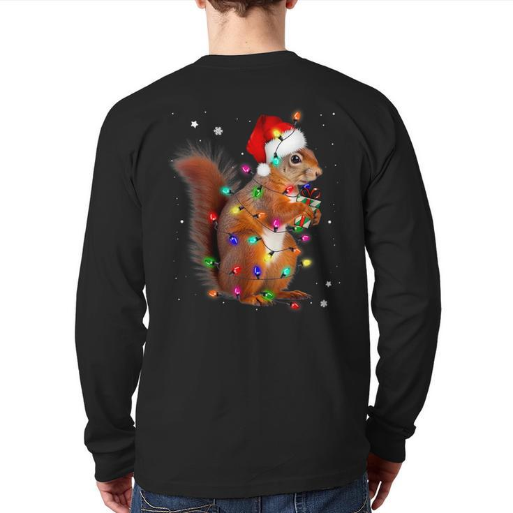Squirrel Christmas Hat Santa Pajama Squirrels Lover Xmas Back Print Long Sleeve T-shirt