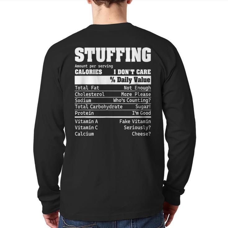 Stuffing Nutrition Facts Food Calories Holiday Thanksgiving Back Print Long Sleeve T-shirt