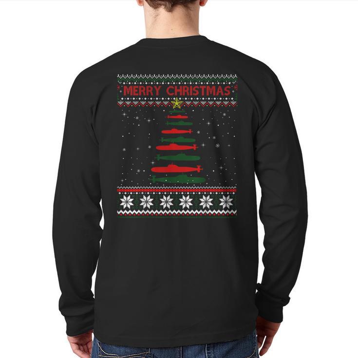 Submarine Navy Military Tree Ugly Christmas Sweater Back Print Long Sleeve T-shirt